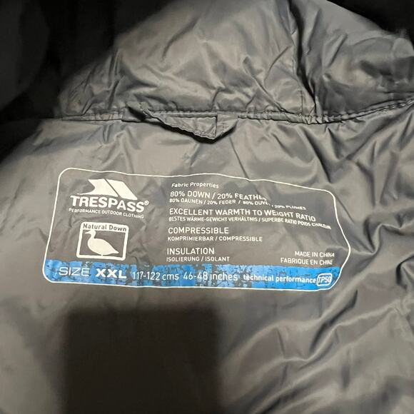 Trespass Down Jacket Mens XXL Quilted Coat Blue Hooded Stormer **flaw - Picture 8 of 11